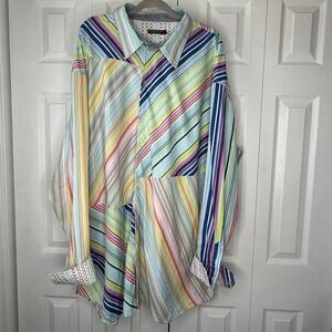 Coogi Vintage Cotton Long Sleeve Button Down Flip Cuff Big Stripe Colorful 5X
